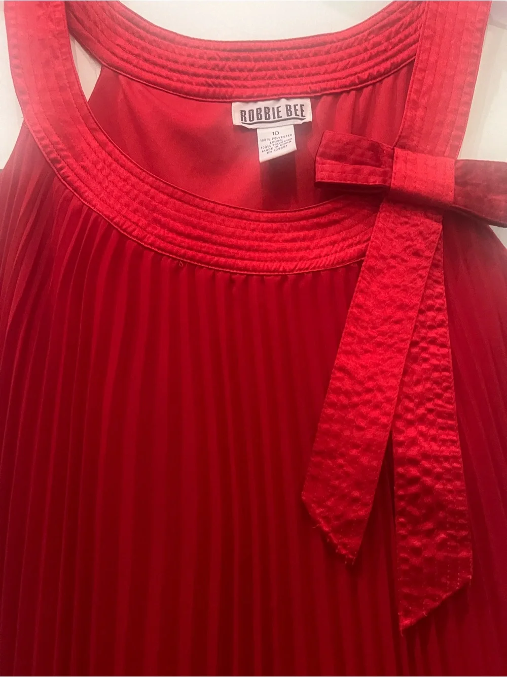 Robbie Bee Dress Womens 10 Red Solid Pleated Lined Sleeveless Layered